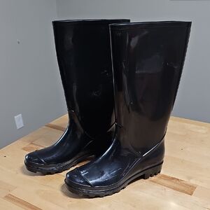 🌧️ Arizona Winston Black Rubber Rain Boots Mid-Calf Waterproof Size 8